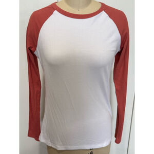 Women's Anrabess stretch ribbed baseball jersey style T-shirt Size L White Coral